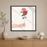 Wallxpert uramljena slika na platnu Cc-K-Sy-1031, ruka drži crvenu i roze ružu na svetloj pozadini, 60 x 60 cm Cene