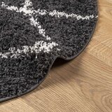  Čupavi moderni tepih s visokim vlaknima crni i krem Ø 80 cm | shoptok.hr