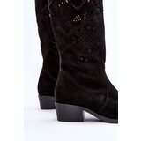 Zazoo 4043 Suede Low Heel Cutout Boots Black | Shoptok.si