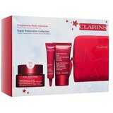 Clarins Super Restorative Collection set: dnevna krema za obraz Super Restorative Day Cream 50 ml + nočna krema za obraz Super Restorative Night Cream 15 ml + krema za okoli oči Total Eye Lift 7 ml + serum za obraz Double Serum 0,9 ml + rdeča kozmetična torbica za ženske | Shoptok.si