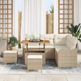 vidaXL 8-delni vrtni kavč set z blazinami bež poli ratan akacija | Shoptok.si