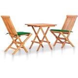  3-dijelni bistro set sa zelenim jastucima od masivne tikovine | shoptok.hr
