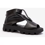 Kesi Zazoo women's leather sandals with zipper, black