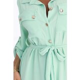 numoco basic 531-4 Midi Shirt Dress with Gold Buttons and Tie - Light Mint | Shoptok.si