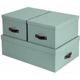 Bigso Box of Sweden Mentolno zelene kartonaste škatle s pokrovom za shranjevanje v kompletu 3 ks 31x47x15 cm Inge –