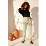 Trendyol gray 100% linen pocket detailed high waist straight trousers Cene