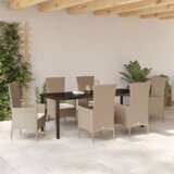 vidaXL Set od 7 dijelova za blagovanje u vrtu s jastučićima Bež poli ratan | shoptok.hr