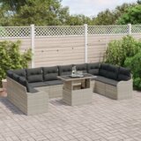 vidaXL 11-delni set vrtnih sofer z blazinami svetlo siva poli ratan, dvosedna vrtna sofa z blazinami svetlo siva poli ratan | Shoptok.si