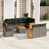 Maison Chic Seti vrtnega pohištva - Vrtna garnitura - Vrtni pohištvo set 9-delna z blazinami siv poli ratan, (21798217) | Shoptok.si