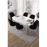 Hanah home trpezarijski set Kor, sto na razvlačenje i 6 stolica, bela ploča, crna tkanina Jerry | Eponuda.com