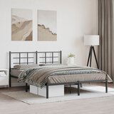 Maison Chic Kovinski Posteljni okvir - Dvoposteljna postelja - Zakonska postelja z vzglavjem črn 150x200 cm, (21692307) | Shoptok.si