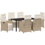 vidaXL 7-dijelni vrtni set za objedovanje s jastucima bež poli ratan, vrtni stol crn 160x80x73 cm kaljeno staklo Cijene