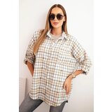 Kesi Włoski Women's cotton checkered shirt with a distressed effect beige Cijene