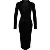 Trendyol Black Velvet Fitted/Simple Polo Neck Midi Knitted Dress Cene