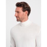 Ombre Men's knitted fitted turtleneck with viscose - ecru | Shoptok.si