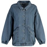 Trendyol Dark Blue Pocket Detailed Oversize Denim Jacket | shoptok.hr