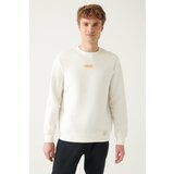 Avva White Crew Neck Printed Standard Fit Regular Fit Unisex Sweatshirt Cene