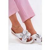 ARTIKER Leather Women's Slippers On Wedge With Decorative Flower White-Silver | Shoptok.si