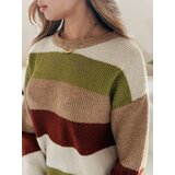 DStreet Damski sweter w paski CALVENA kamelowo-zielony | Shoptok.si