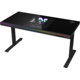 Lorgar Dual-motor sit/stand adjustable-height gaming desk with built-in PC case, wireless charger, RGB lighting, control panel, and USB ports, tempered glass tabletop, black. Cijene