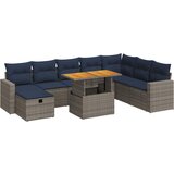 vidaXL Vrtna sedežna garnitura z blazinami 9-delna siv ratan/akacija | Shoptok.si