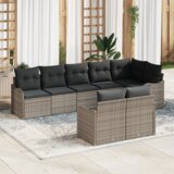 vidaXL 8-dijelni vrtni kauč set s jastučićima Siva Poli Ratan | shoptok.hr