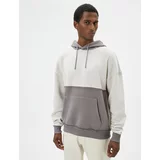 Koton Oversize Hooded Sweatshirt with Stitching Detail, Kangaroo Pocket, Color Block