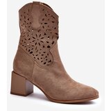 Boto Suede Ankle Boots With Cutout Shaft On Block Heel Dark Beige Irvelame | shoptok.hr