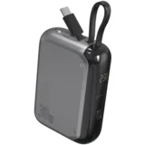 Powerbank 10000 mAh – USB-C 30 W z vgrajenim kablom (siva)
