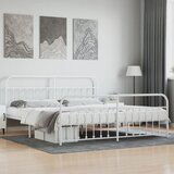 Maison Chic Kovinski Posteljni okvir - Dvoposteljna postelja - Zakonska postelja z vzglavjem in vznožjem bel 193x203 cm, (21696237) | Shoptok.si