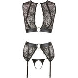 Cottelli Bondage - komplet donjeg rublja od sjajne pruge od čipke (4 komada) - M | shoptok.hr