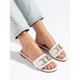SHELOVET Women's white slippers with elegant buckle Cene