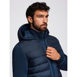 Ombre Quilted bomber jacket with hood and knitted sleeves - navy blue | Shoptok.si