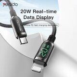 Yesido podatkovni kabel (CA86) - Lightning na Type-C 20W 5A digitalni zaslon - 120 cm - crni | shoptok.hr