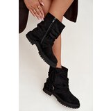 Boto Insulated Women's Ankle Boots With Fringes And Claries On Flat Heel Black Helianne Cene