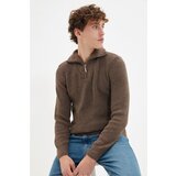 Trendyol Brown Men Regular Zipper Fisherman Knitwear Sweater Cene