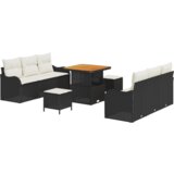 9 Dijelni Set Vrtnog Sofe s Jastucima Crni Poly Ratan Akacija | shoptok.hr
