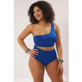 Trendyol Curve Saks High Waist Basic Plus Size Bikini Bottom