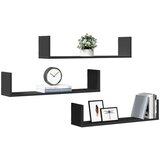 vidaXL Stenska polica 3 kosi črna 80x18x18 cm inženirski les | Shoptok.si