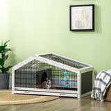 PawHut Lesena kletka za kunce s hiško in odprtim prostorom, kletka za 1 kunca s snemljivim pladnjem, 90x53x50cm, temno siva, (20708503) | Shoptok.si
