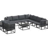 vidaXL Vrtna sedežna garnitura 10 pcs Črna 70 x 70 x 32 cm Aluminij | Shoptok.si