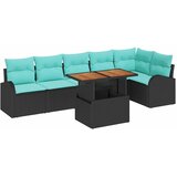 vidaXL Sjedeća garnitura za vrt 7 kom. Crna Poli ratan - Crna i tirkizna | shoptok.hr