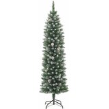  Umjetno vitko božićno drvce Zelena i bijela 210 cm - 210 cm s LED-ima i zlatnim/brončanim kuglicama | shoptok.hr
