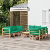 vidaXL 9-dijelna vrtna garnitura od bambusa sa zelenim jastucima | shoptok.hr