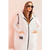 Kesi Włoski Plus Size women's quilted vest with a hood zipped white Cene