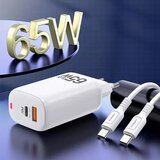 Kakusiga adapter hišni polnilec 220V Gun Quick Charge 65W vhod 1x USB A in 1x Type C - s kablom Type C - Type C 3.0 bel | Shoptok.si