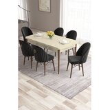 Hanah home trpezarijski set Roz, sto na razvlačenje i 6 stolica, krem ploča, noge boje oraha, crna tkanina Babyface | Eponuda.com
