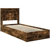  Postelja s shranjevanjem z vzglavjem Dimljeni oreh 90 x 200 cm, (5000106396) | Shoptok.si