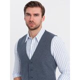 Ombre Fitted elegant men's structured knit vest - navy blue | shoptok.hr