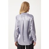  Women's Gray Lightly Draped Satin Surface Shirt | shoptok.hr